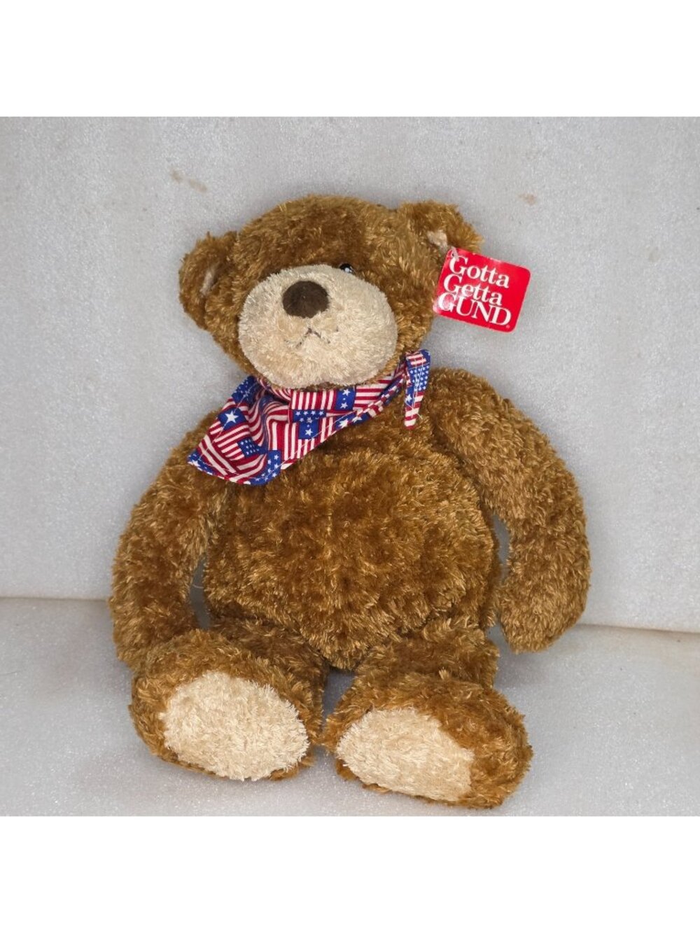 Gund Brown Bear FREEDOM USA Flag Bandana Plush 15" Patriotic #15095 New